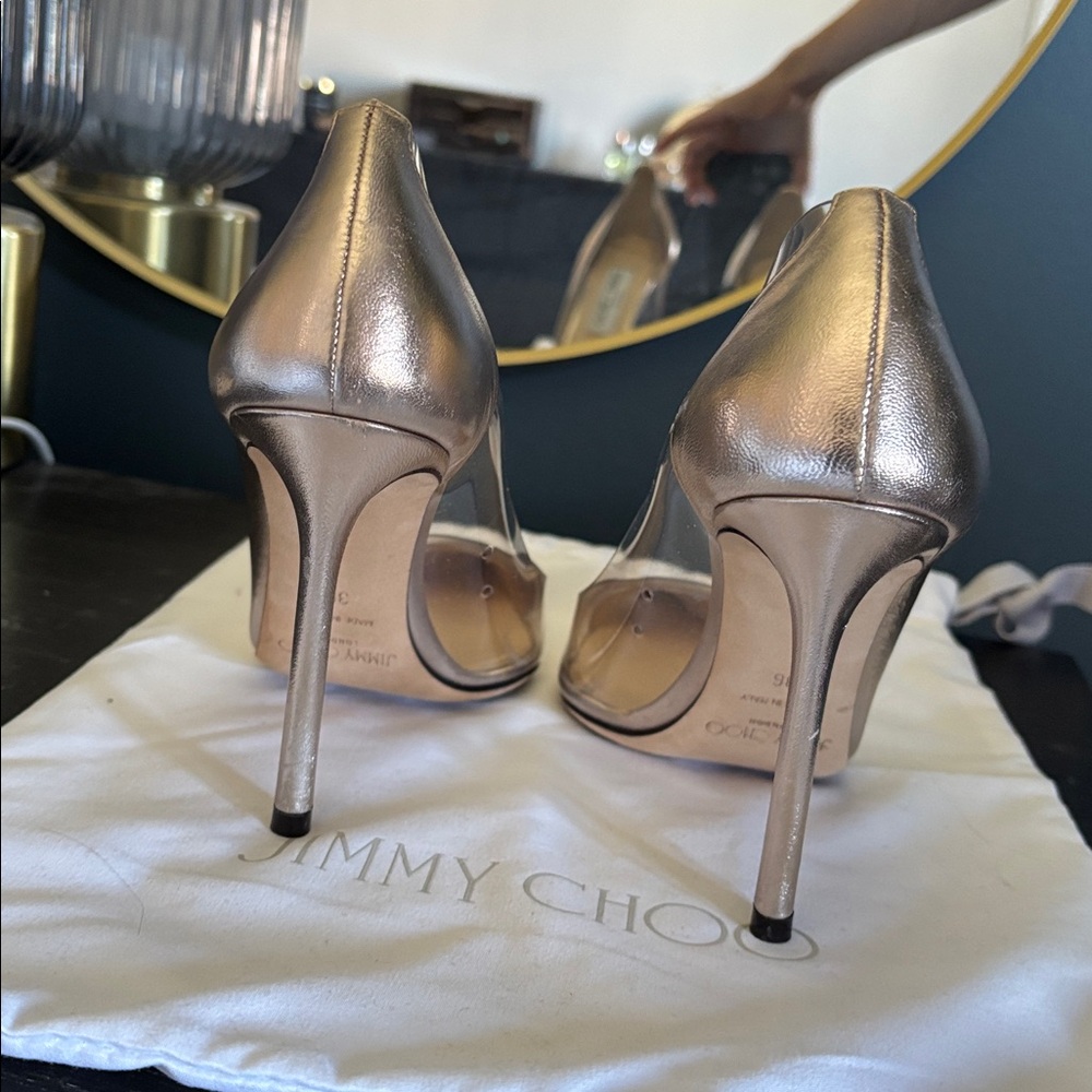 JIMMY CHOO Limited Edition Platinum/Plexi Romy Pointed Heels 100mm Like New! - Picture 5 of 10